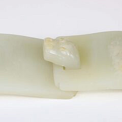 Celadon Jade "Chilong" Belt Buckle, Qing Dynasty