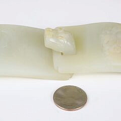 Celadon Jade “Chilong” Belt Buckle, Qing Dynasty
