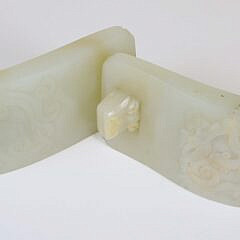 Celadon Jade “Chilong” Belt Buckle, Qing Dynasty