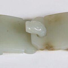 Celadon Jade "Chilong" Belt Buckle, Qing Dynasty