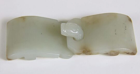 Celadon Jade "Chilong" Belt Buckle, Qing Dynasty