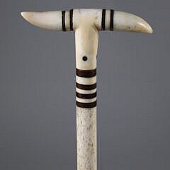 Whaleman Made T-Grip and Inlaid Cane, 19th Century