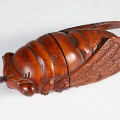 Japanese Carved Wood Cicada Inro, 20th Century