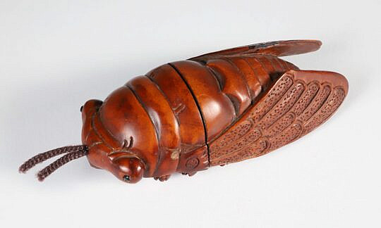 Japanese Carved Wood Cicada Inro, 20th Century