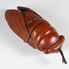 Japanese Carved Wood Cicada Inro, 20th Century