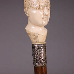 Very Fine Engraved Phrenology Head Walking Stick, 19th Century