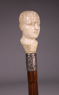 Very Fine Engraved Phrenology Head Walking Stick, 19th Century