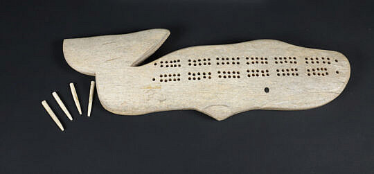 Carved Half Body Whale Bone Shaped Cribbage Board