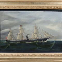 Vintage Oil Painting "British Steam-sail Ship" in Contemporary Gilt Frame