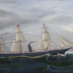Vintage Oil Painting “British Steam-sail Ship” in Contemporary Gilt Frame