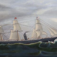 Vintage Oil Painting “British Steam-sail Ship” in Contemporary Gilt Frame