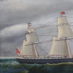 Vintage Oil Painting “British Steam-sail Ship” in Contemporary Gilt Frame