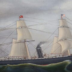Vintage Oil Painting “British Steam-sail Ship” in Contemporary Gilt Frame