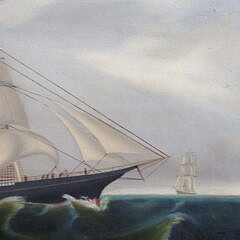 Vintage Oil Painting “British Steam-sail Ship” in Contemporary Gilt Frame