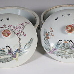 Pair of Famille Rose Dishes with Covers, early 20th Century
