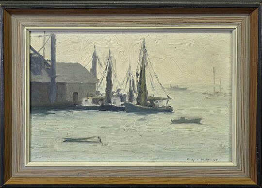 Emily Hoffmeier (American 1888-1952) Oil on Artist Board, “Nantucket Harbor”