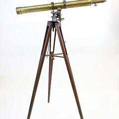 Vintage Brass, Cast Iron and Wood Floor Standing Telescope, 19th Century