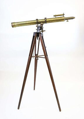 Vintage Brass, Cast Iron and Wood Floor Standing Telescope, 19th Century