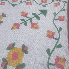 Vintage American Pink and White Floral Applique Quilt circa 1930s