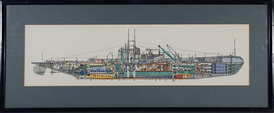 Ray Woodward Submarine Lithograph, Copyright 1920