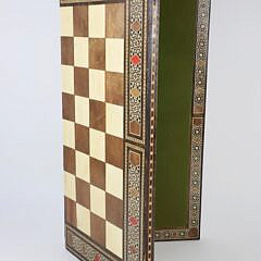 Mosaic Bone and Multi-Wood Inlaid Double Sided Folding Gameboard
