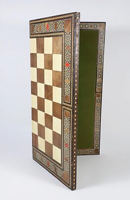 Mosaic Bone and Multi-Wood Inlaid Double Sided Folding Gameboard