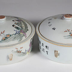 Pair of Famille Rose Dishes with Covers, early 20th Century