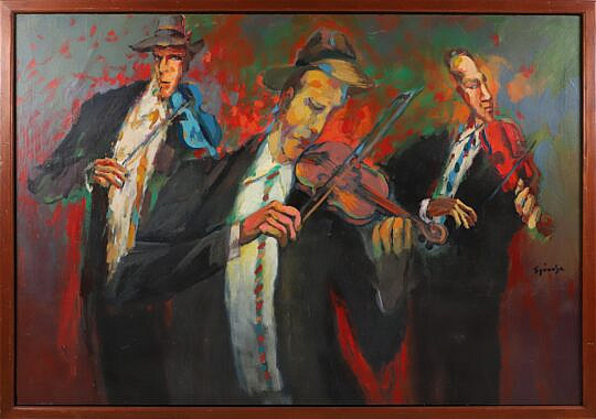 Guillermo Spinosa Oil on Canvas "Violin Trio"