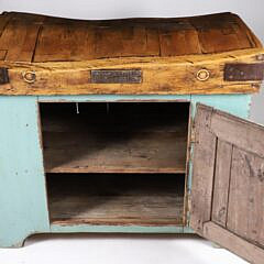 19th Century Butcher’s Block on Greenish Blue Painted Pine One Door Base