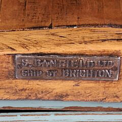 19th Century Butcher’s Block on Greenish Blue Painted Pine One Door Base
