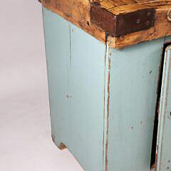 19th Century Butcher’s Block on Greenish Blue Painted Pine One Door Base