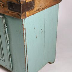 19th Century Butcher’s Block on Greenish Blue Painted Pine One Door Base