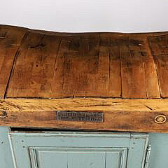 19th Century Butcher’s Block on Greenish Blue Painted Pine One Door Base