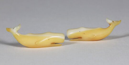 Pair of Charlie Sayle Sr. Carved Antique Whale Earrings