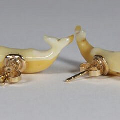 Pair of Charlie Sayle Sr. Carved Antique Whale Earrings
