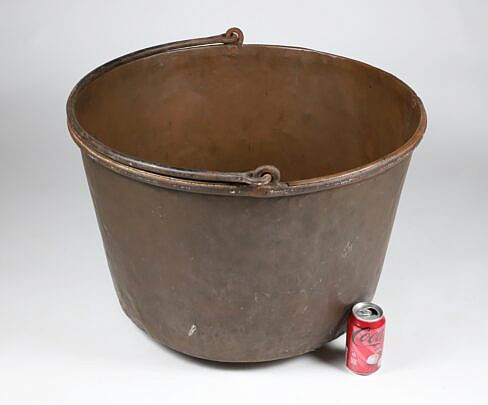 Large Antique Copper Apple Butter Pot with Iron Handle