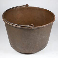Large Antique Copper Apple Butter Pot with Iron Handle