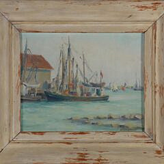 Emily Hoffmeier "Fishing Boats Nantucket" Oil on Artist Board, circa 1949