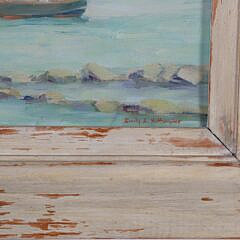 Emily Hoffmeier Oil on Artist Board “Fishing Boats Nantucket”, circa 1949