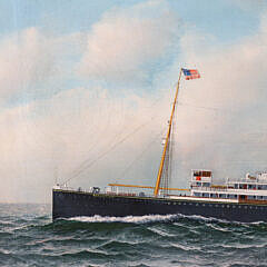 Antonio Jacobsen Oil on Canvas “Portrait of the Steam-Sailer Bernudian Flying Colors America Bound” 1905