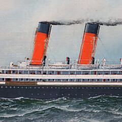 Antonio Jacobsen Oil on Canvas “Portrait of the Steam-Sailer Bernudian Flying Colors America Bound” 1905