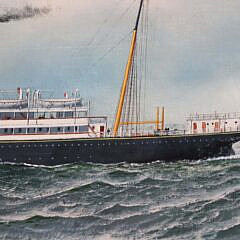Antonio Jacobsen Oil on Canvas “Portrait of the Steam-Sailer Bernudian Flying Colors America Bound” 1905