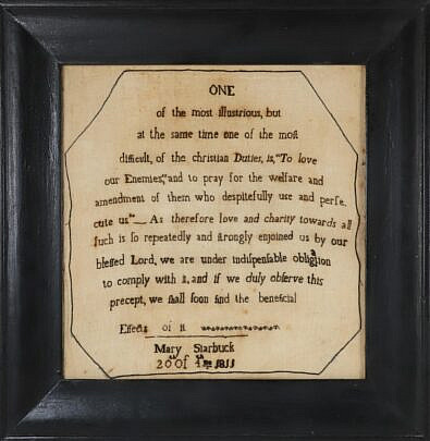 Rare Mary Starbuck Nantucket School Girl Sampler, 1811