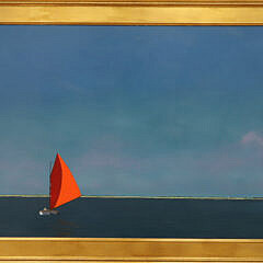 Robert Stark Jr. (1933-2014) Large Oil on Linen "Nantucket Red Sailboat"
