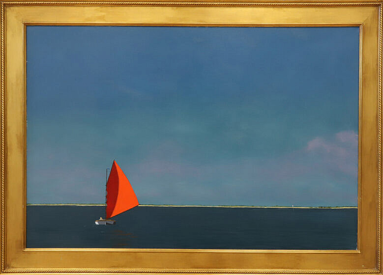 Robert Stark Jr. (1933-2014) Large Oil on Linen "Nantucket Red Sailboat"