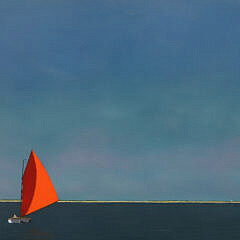 Robert Stark Jr. (1933-2014) Large Oil on Linen “Nantucket Red Sailboat Shimmo”, circa 1988
