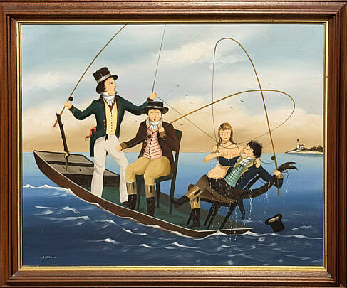 Ralph Cahoon Jr. (1910-1982) Oil on Masonite "A Fine Catch"