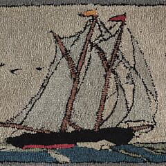 Two Antique Clipper Ship Hooked Rugs Mounted on Boards