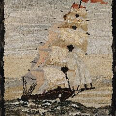 Two Antique Clipper Ship Hooked Rugs Mounted on Boards