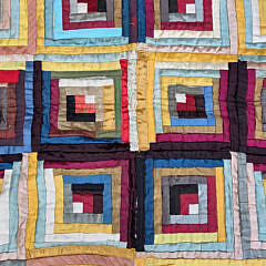 Vibrant American Log Cabin Patchwork Quilt, early 20th Century